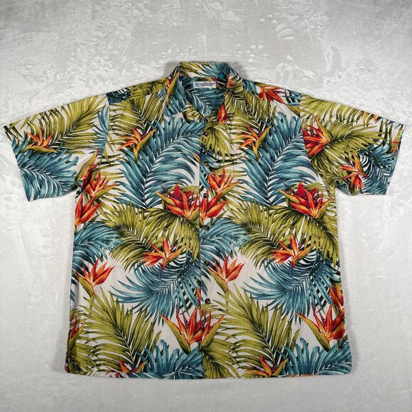 Tori Richard Uniforms Hawaiian Shirt Men L Tropical Short Sleeve Single Pocket - Picture 1 of 10